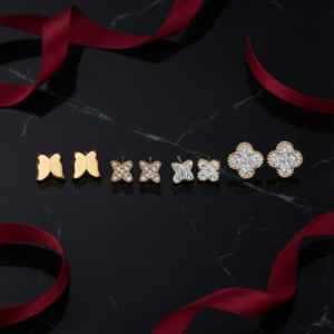 Ear Studs White & Gold