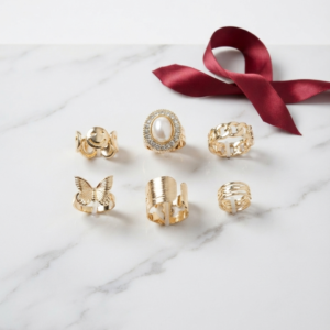 Pearl & Gold Ring Set of 6
