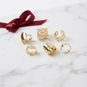Pink Bow & Gold Ring Set of 6
