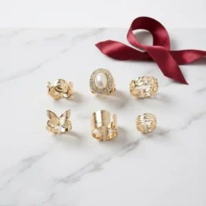 Pearl & Gold Ring Set of 6