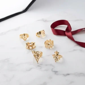 Pearl & Gold Ring Set of 6